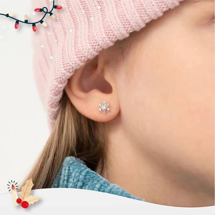 Icy Snowflake Kids Childrens Girls Earrings Screw Back Sterling Silver Kids Screw Back Earrings Earrings