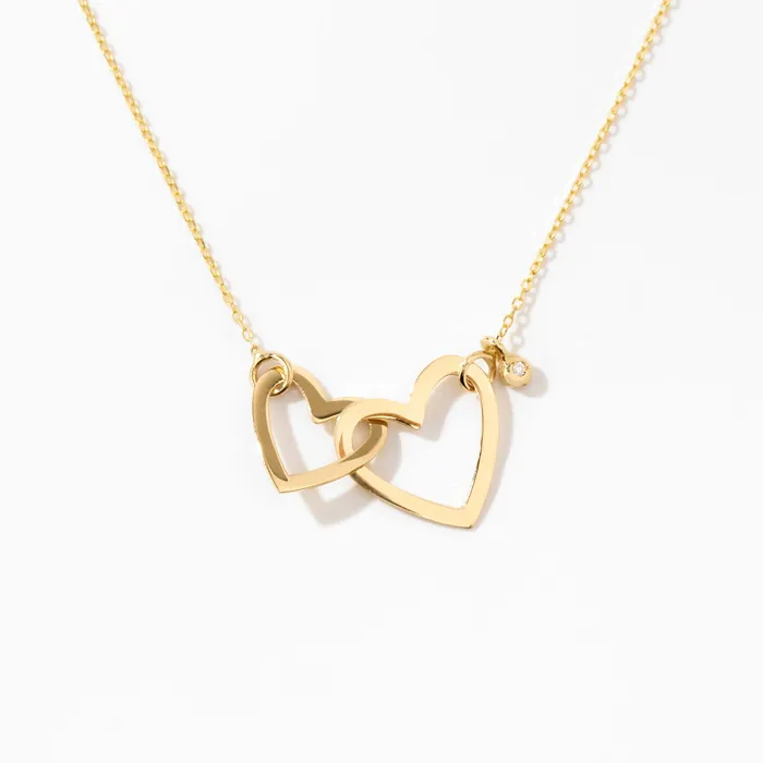 Intertwined Two Heart Necklace with Diamond Gelin Diamond Necklaces