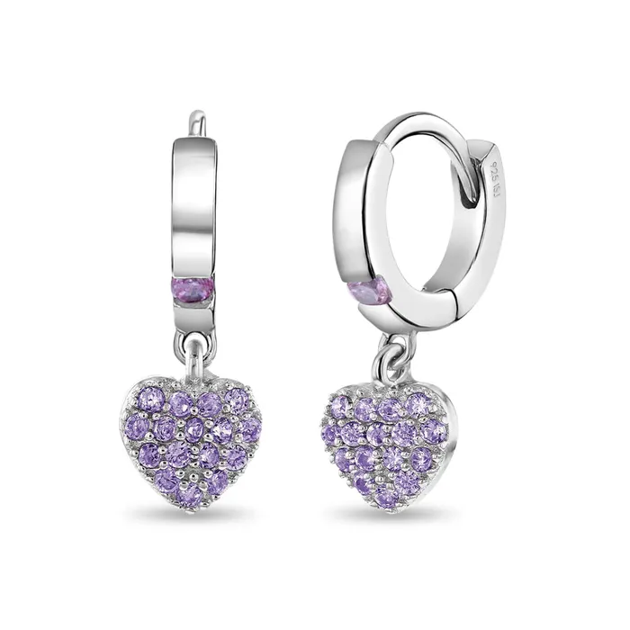 Kids Hoop Earrings Earrings Pave Puffed Heart 8mm Kids Childrens Girls Earrings HoopHuggie Safety Latch Sterling Silver