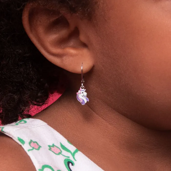 Kids Hoop Earrings Earrings Rainbow Unicorn Dangle Kids Childrens Girls Earrings Lever Back Enamel Sterling Silver