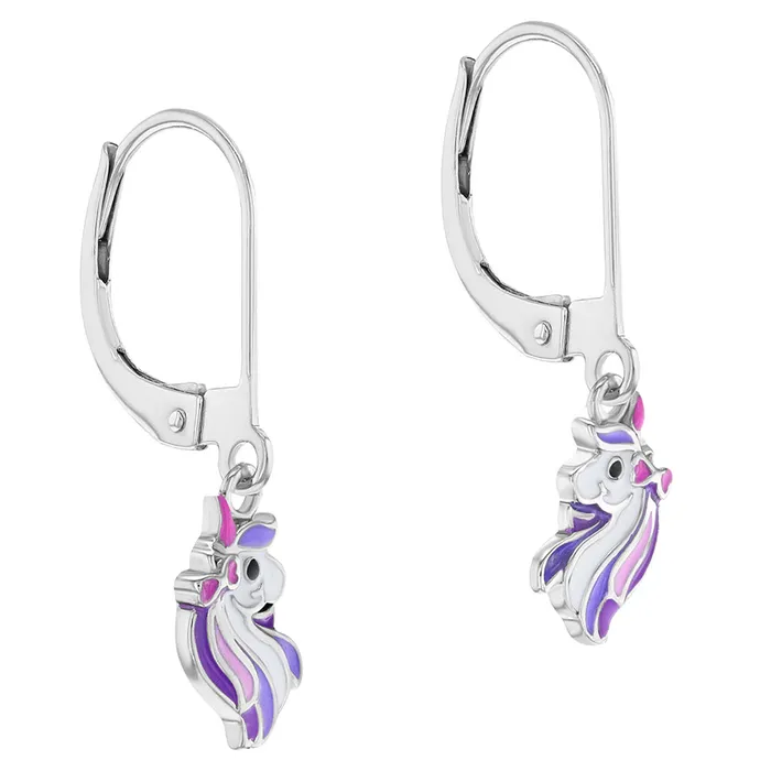Kids Hoop Earrings Earrings Rainbow Unicorn Dangle Kids Childrens Girls Earrings Lever Back Enamel Sterling Silver