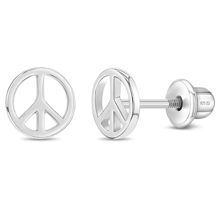 Kids Screw Back Earrings Earrings Retro Peace Sign Kids Childrens Girls Earrings Screw Back Sterling Silver