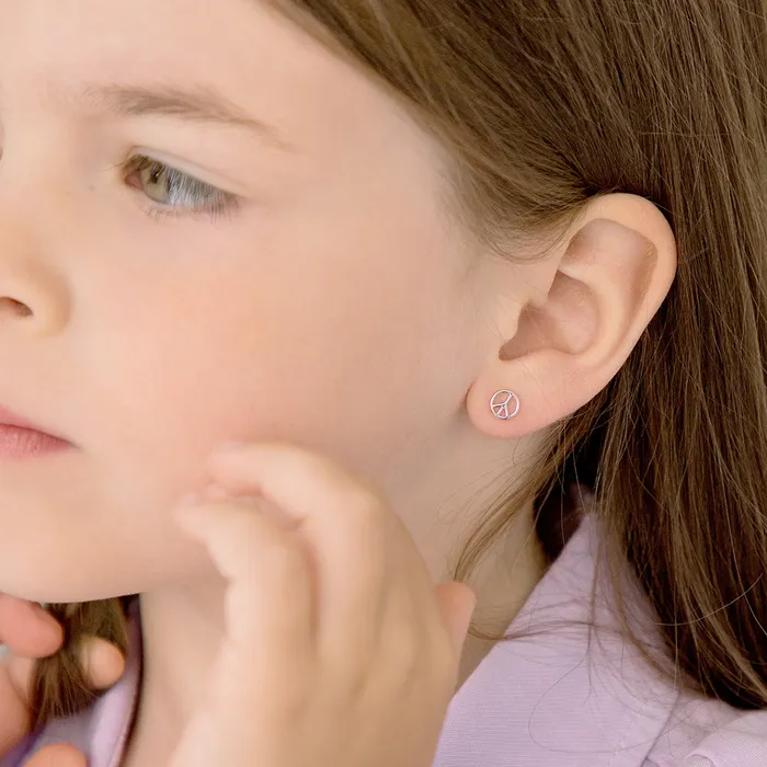 Kids Screw Back Earrings Earrings Retro Peace Sign Kids Childrens Girls Earrings Screw Back Sterling Silver