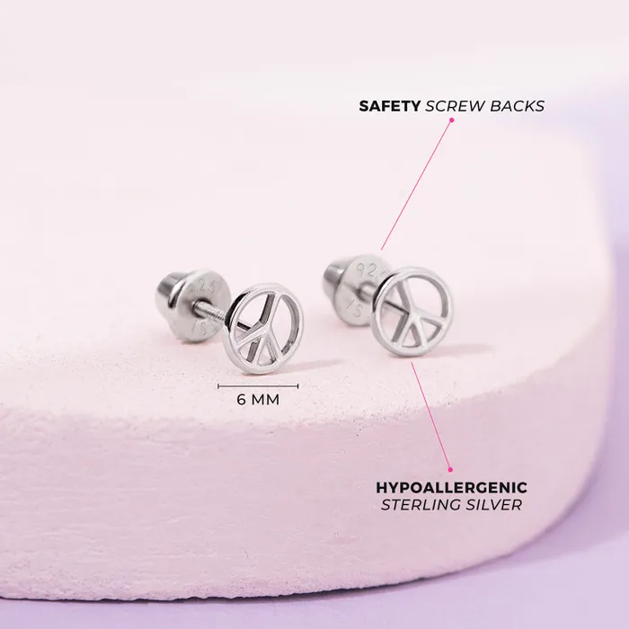 Kids Screw Back Earrings Earrings Retro Peace Sign Kids Childrens Girls Earrings Screw Back Sterling Silver