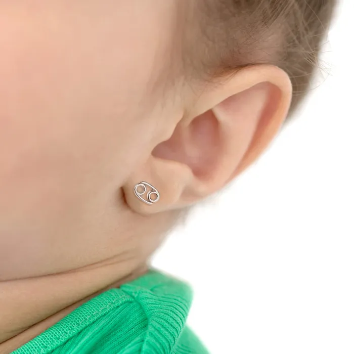 Kids Screw Back Earrings Polished Zodiac Cancer Kids Childrens Girls Earrings Screw Back Sterling Silver Earrings