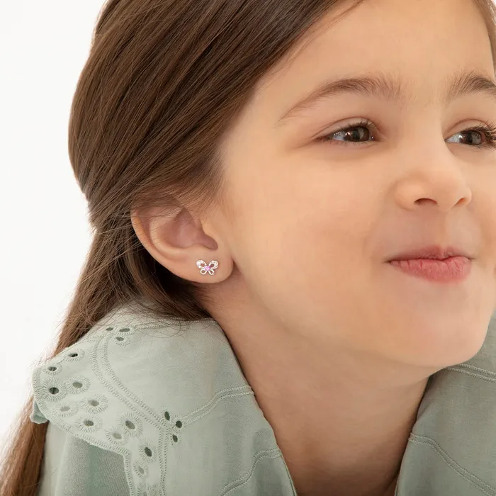 Kids Stud Earrings Earrings Jeweled Petite Butterfly Baby Toddler Kids Earrings Safety Push Back Sterling Silver