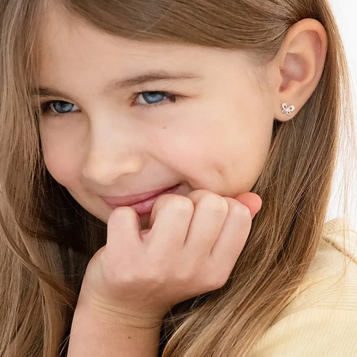 Kids Stud Earrings Earrings Jeweled Petite Butterfly Baby Toddler Kids Earrings Safety Push Back Sterling Silver