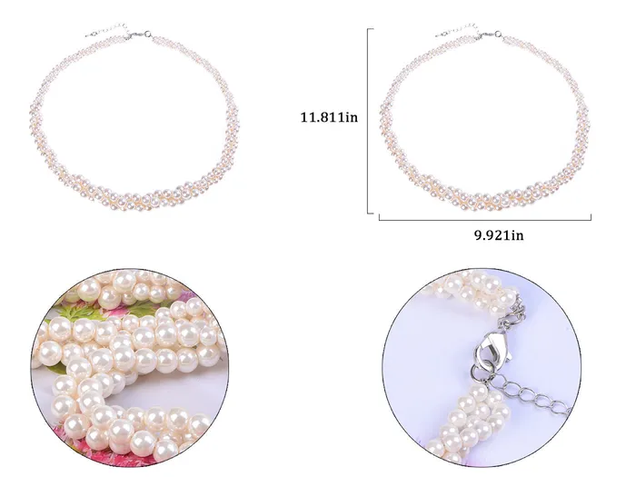 Necklaces Alilang Pearl Multi Strand Twisted Wedding Party Necklace Necklaces Alilang Pearl Multi Strand Twisted Wedding Party Necklace