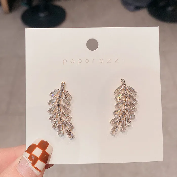 Refined by AnnaKaci Earrings Feather Shaped Crystal Earrings