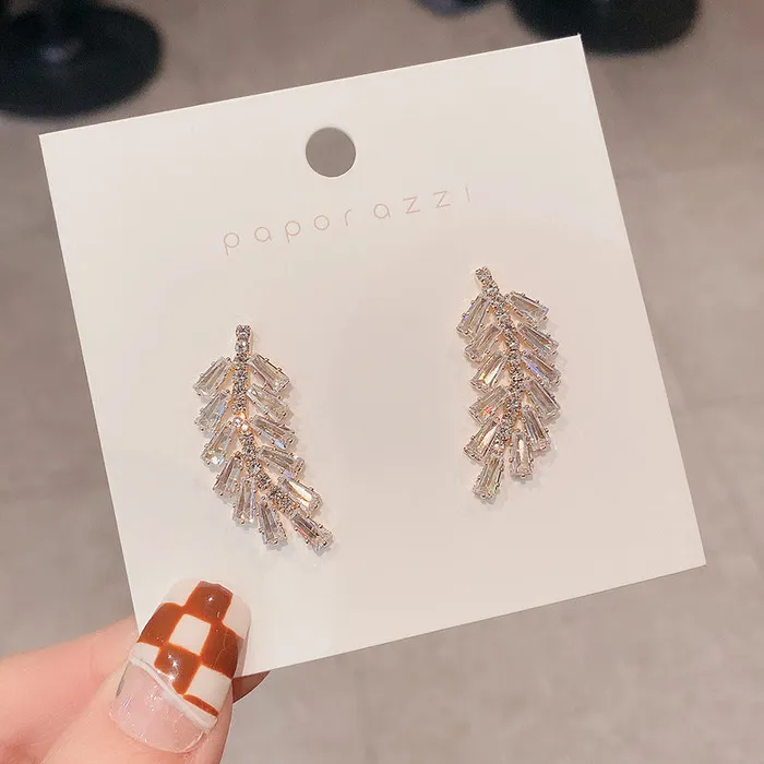 Refined by AnnaKaci Earrings Feather Shaped Crystal Earrings