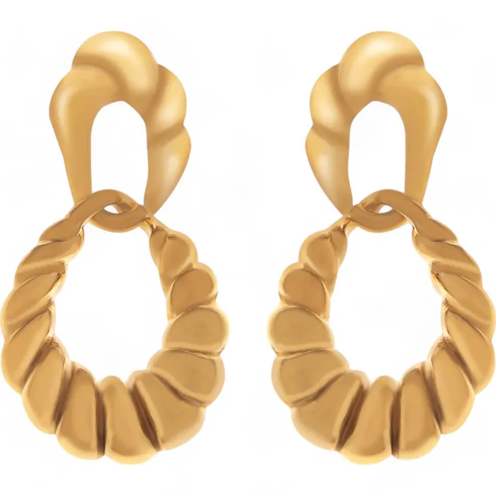 Refined by AnnaKaci Earrings Gold Tone Twisted Hoop Earrings with Sculptural Detail Refined by AnnaKaci Earrings Gold Tone Twisted Hoop Earrings with Sculptural Detail