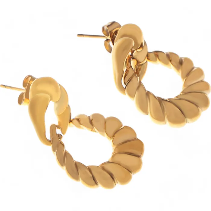 Refined by AnnaKaci Earrings Gold Tone Twisted Hoop Earrings with Sculptural Detail Refined by AnnaKaci Earrings Gold Tone Twisted Hoop Earrings with Sculptural Detail