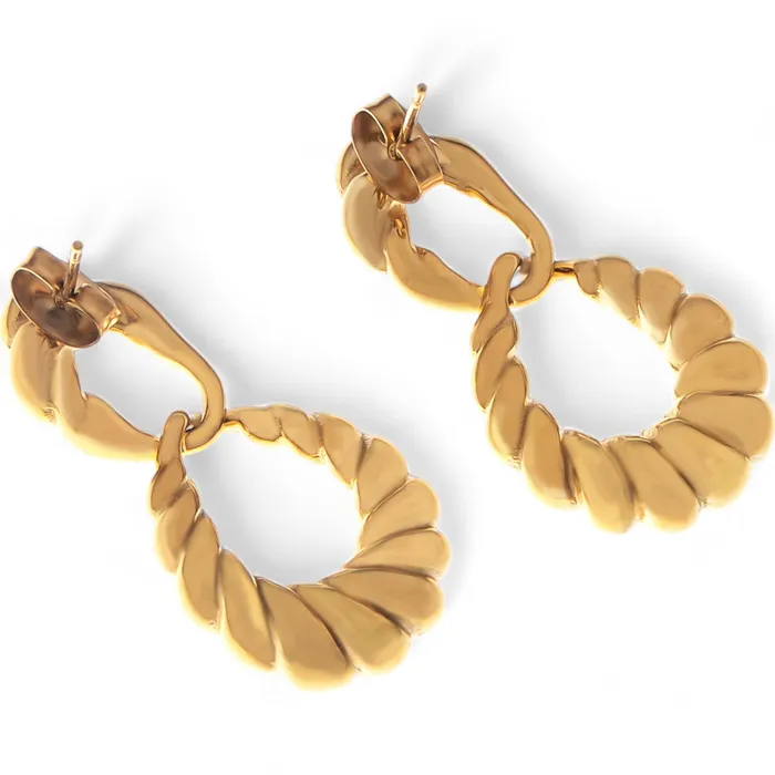 Refined by AnnaKaci Earrings Gold Tone Twisted Hoop Earrings with Sculptural Detail Refined by AnnaKaci Earrings Gold Tone Twisted Hoop Earrings with Sculptural Detail
