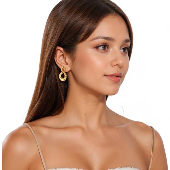 Refined by AnnaKaci Earrings Gold Tone Twisted Hoop Earrings with Sculptural Detail Refined by AnnaKaci Earrings Gold Tone Twisted Hoop Earrings with Sculptural Detail