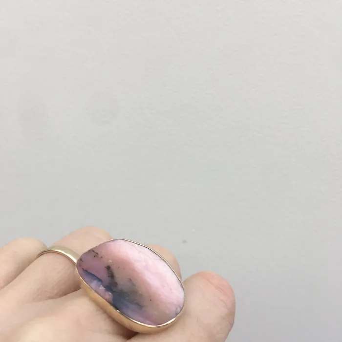 Rings aliceeden Pink Opal Gemstone Ring set in 9ct Gold Sterling Silver SOOTHING