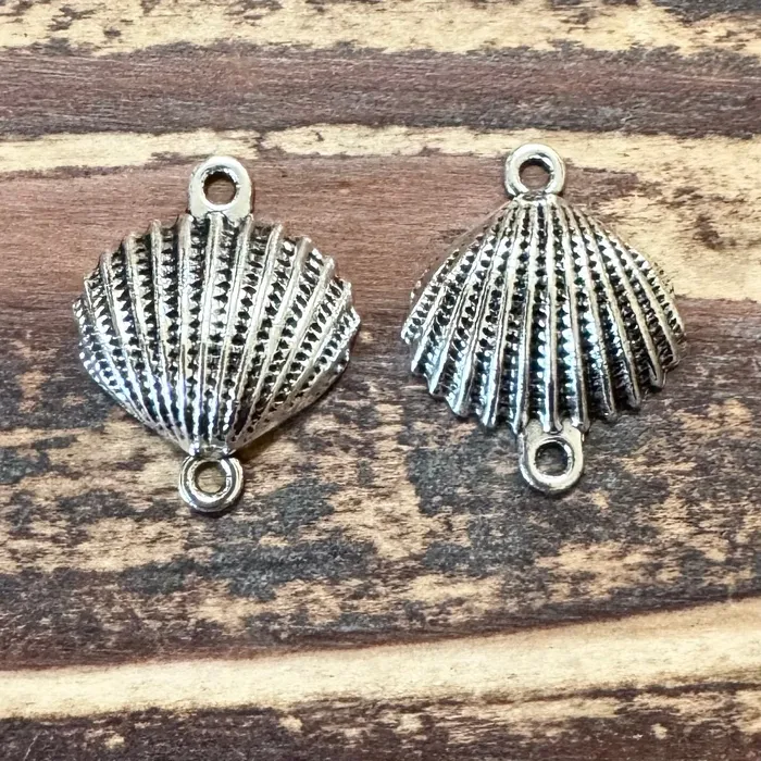 Rings BCB0829 Antique Silver Sea Shell Connector 24x20mm Pkg 2 Premium Pewter