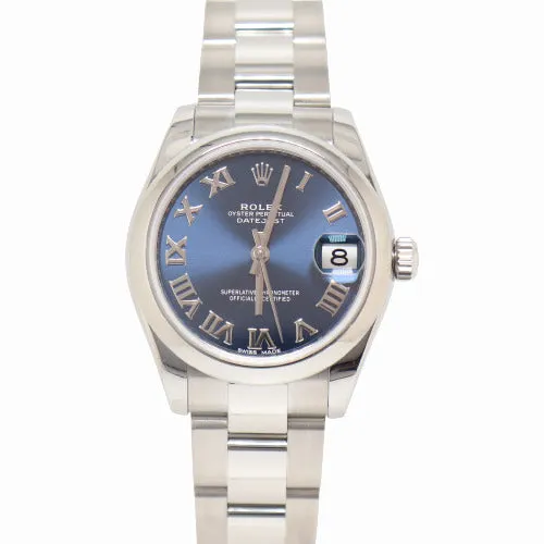 Rolex Datejust 31mm Stainless Steel 31mm Blue Roman Dial Watch Reference 178240 Happy Jewelers Watches