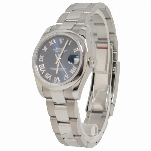 Rolex Datejust 31mm Stainless Steel 31mm Blue Roman Dial Watch Reference 178240 Happy Jewelers Watches