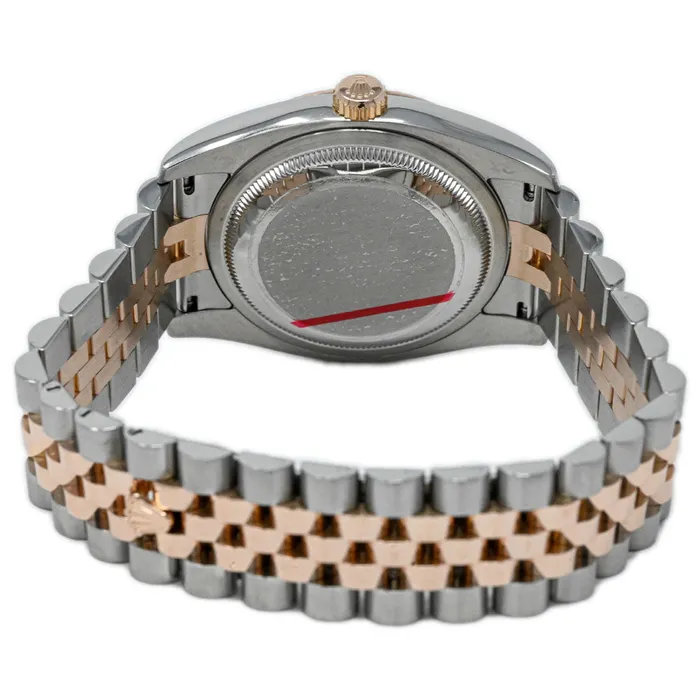 Rolex Datejust 36mm Rose Gold Stainless Steel Pink Jubilee Diamond Dial Watch Reference 116231 Happy Jewelers Earrings