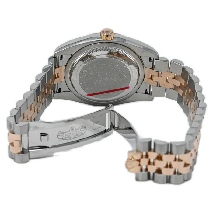 Rolex Datejust 36mm Rose Gold Stainless Steel Pink Jubilee Diamond Dial Watch Reference 116231 Happy Jewelers Earrings