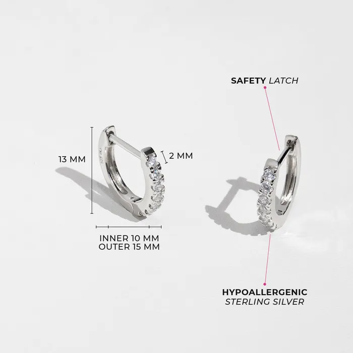 Small Multi Clear CZ 9mm Kids Childrens Girls Earrings HoopHuggie Safety Latch Sterling Silver Kids Hoop Earrings Earrings