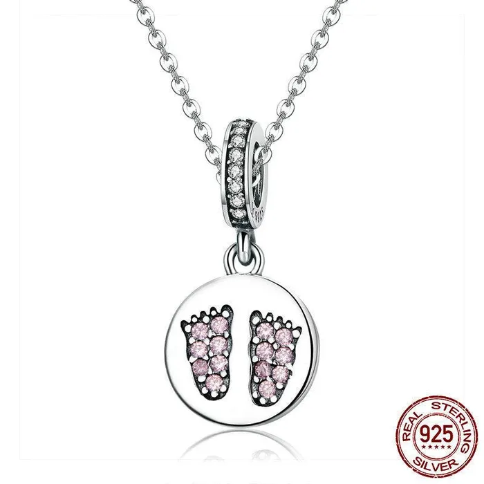 Sterling Silver Necklace with Pink Baby Feet Pendant Fierce Lynx Bazaar Necklaces