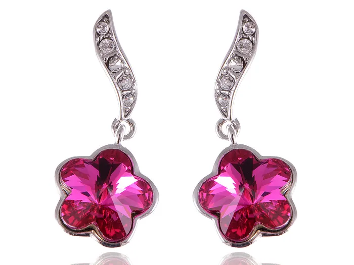 Swarovski Crystal Element Silver Violet Purple Floral Flower Stud Earrings Alilang Earrings