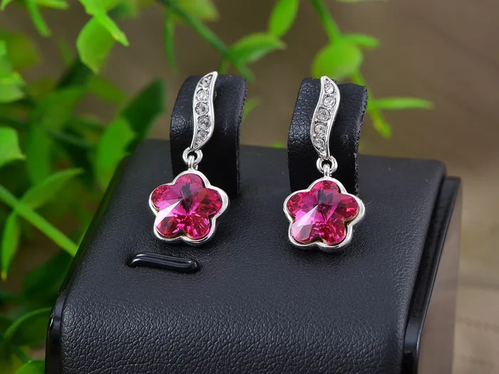Swarovski Crystal Element Silver Violet Purple Floral Flower Stud Earrings Alilang Earrings