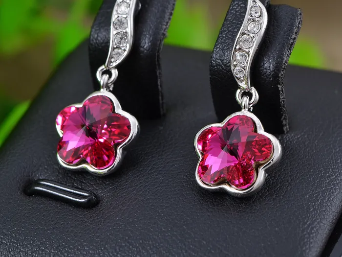 Swarovski Crystal Element Silver Violet Purple Floral Flower Stud Earrings Alilang Earrings