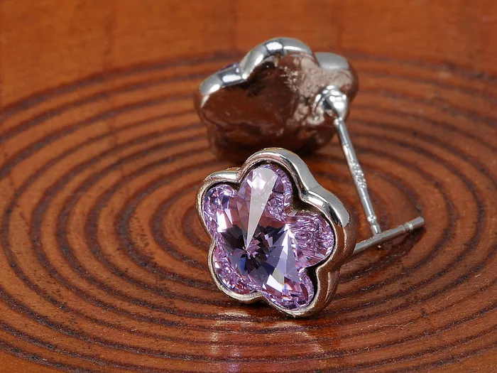 Swarovski Crystal Element Silver Violet Purple Floral Flower Stud Earrings Alilang Earrings