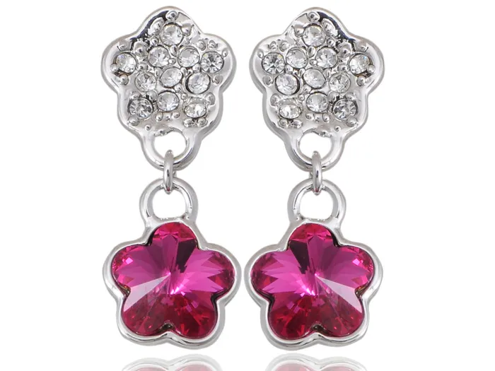 Swarovski Crystal Element Silver Violet Purple Floral Flower Stud Earrings Alilang Earrings