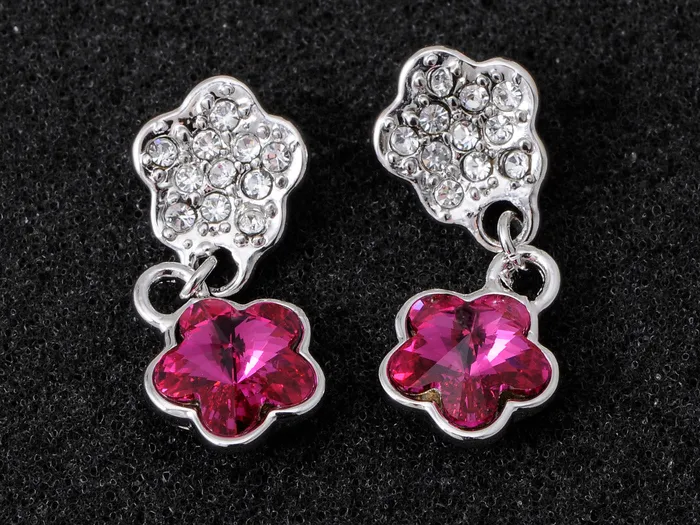 Swarovski Crystal Element Silver Violet Purple Floral Flower Stud Earrings Alilang Earrings