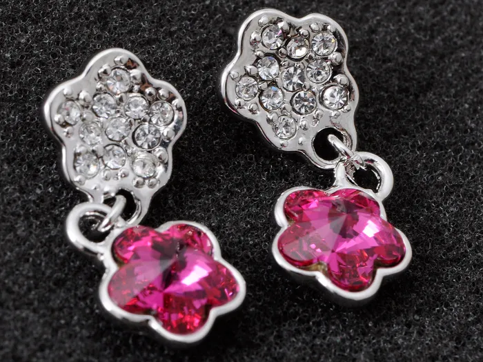 Swarovski Crystal Element Silver Violet Purple Floral Flower Stud Earrings Alilang Earrings
