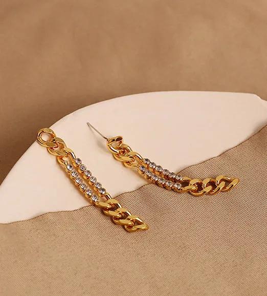 Thick Chain Crystal Embellished Dangle Earrings Refined by AnnaKaci Earrings
