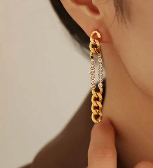 Thick Chain Crystal Embellished Dangle Earrings Refined by AnnaKaci Earrings Thick Chain Crystal Embellished Dangle Earrings Refined by AnnaKaci Earrings