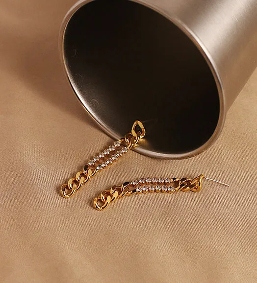 Thick Chain Crystal Embellished Dangle Earrings Refined by AnnaKaci Earrings Thick Chain Crystal Embellished Dangle Earrings Refined by AnnaKaci Earrings