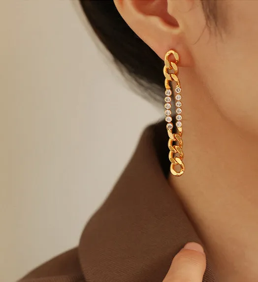 Thick Chain Crystal Embellished Dangle Earrings Refined by AnnaKaci Earrings Thick Chain Crystal Embellished Dangle Earrings Refined by AnnaKaci Earrings