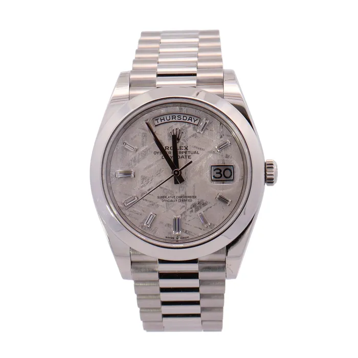 Watches Happy Jewelers Rolex Day Date Platinum 40mm Factory Meteorite Diamond Baguette Dial Watch Reference 228206 Watches Happy Jewelers Rolex Day Date Platinum 40mm Factory Meteorite Diamond Baguette Dial Watch Reference 228206