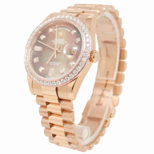 Watches Rolex DayDate Rose Gold 36mm MOP Diamond Dial Watch Reference 118205 Happy Jewelers