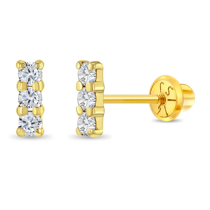 Womens Earrings Earrings 14k Gold Clear CZ Bar Womens Earrings