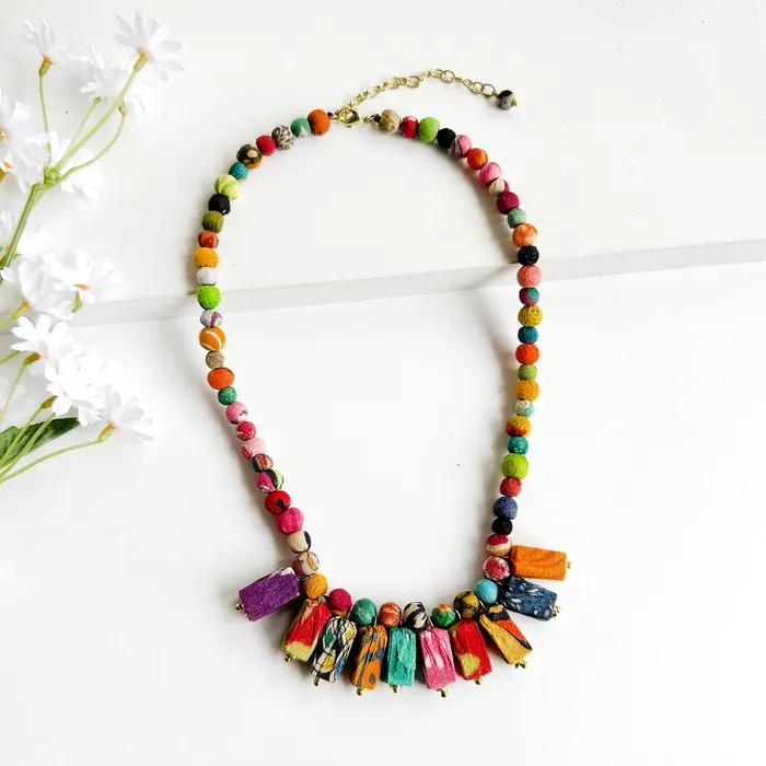 WorldFinds Kantha Fanned Rectangle Necklace Necklaces