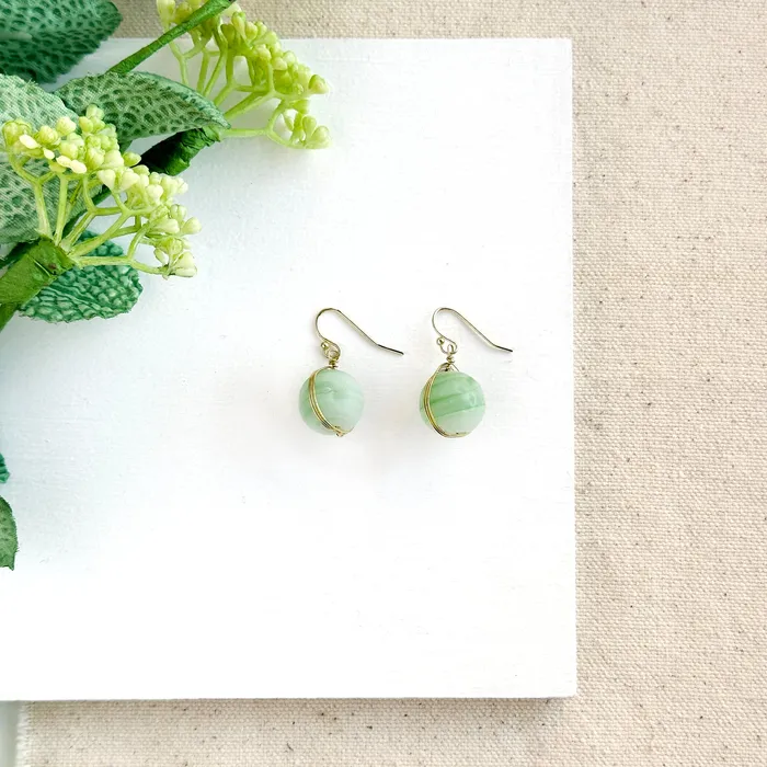 WorldFinds Marbled Glass Drop Earrings Mint Earrings