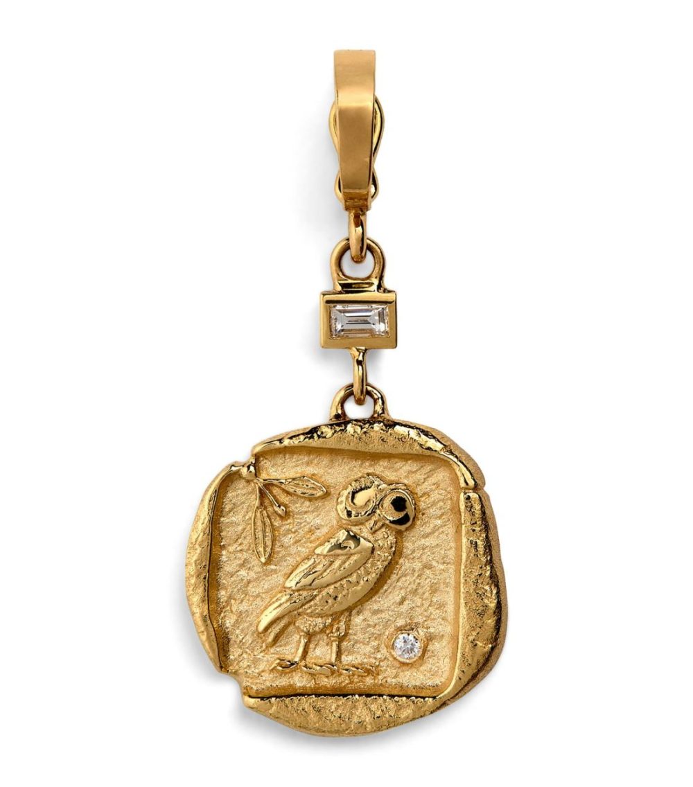 Small Yellow Gold And Diamond Owl Of Athena Coin Charm  |  Fine Charms Fine Charms Fine Charms