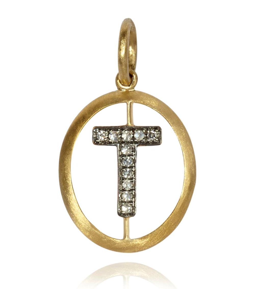 Yellow Gold And Diamond Initial T Pendant  |  Mens Fine Jewellery Fine Charms Fine Charms