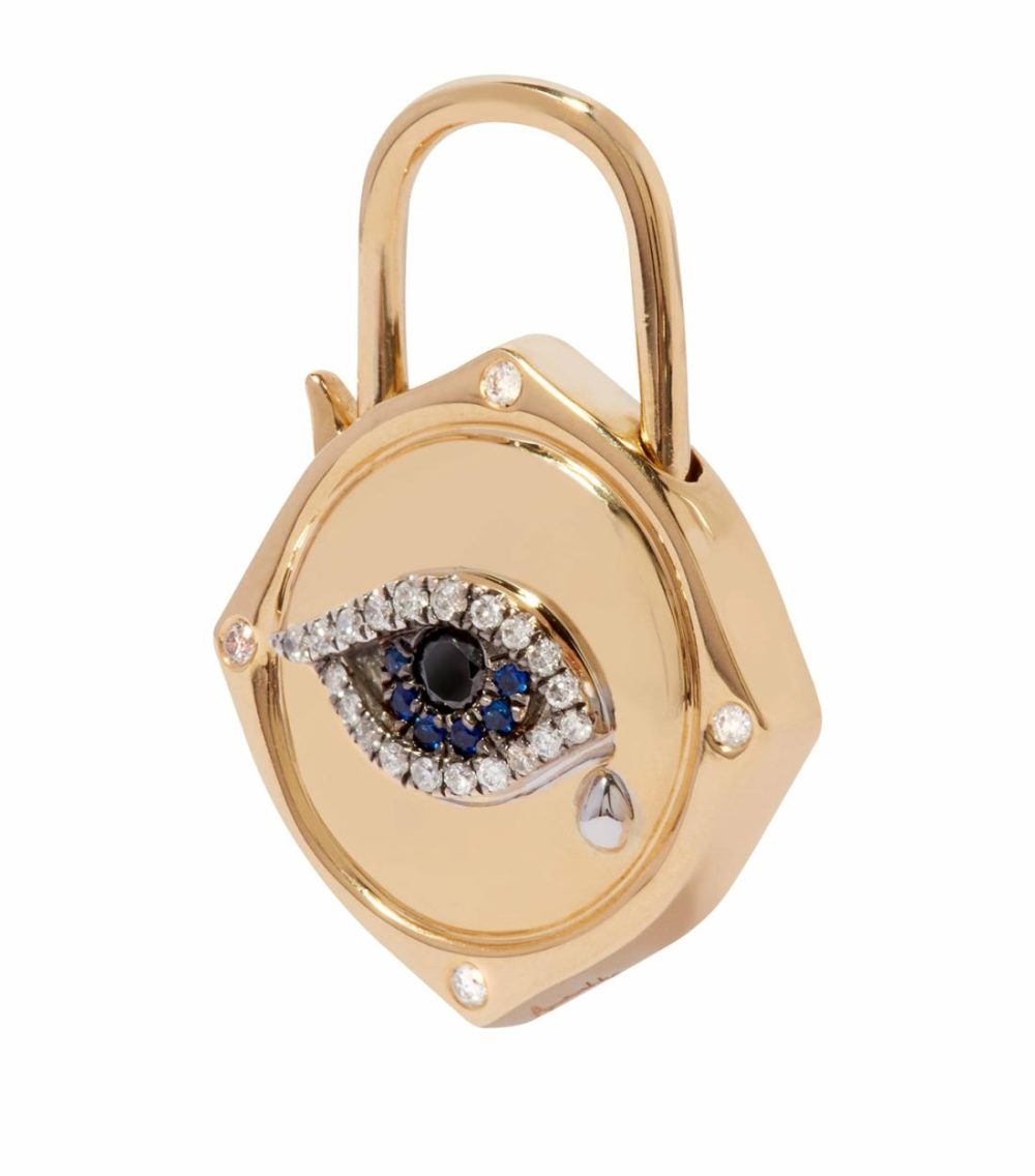 Yellow Gold, Diamond And Sapphire Lovelock Evil Eye Charm  |  Fine Charms Fine Charms Fine Charms