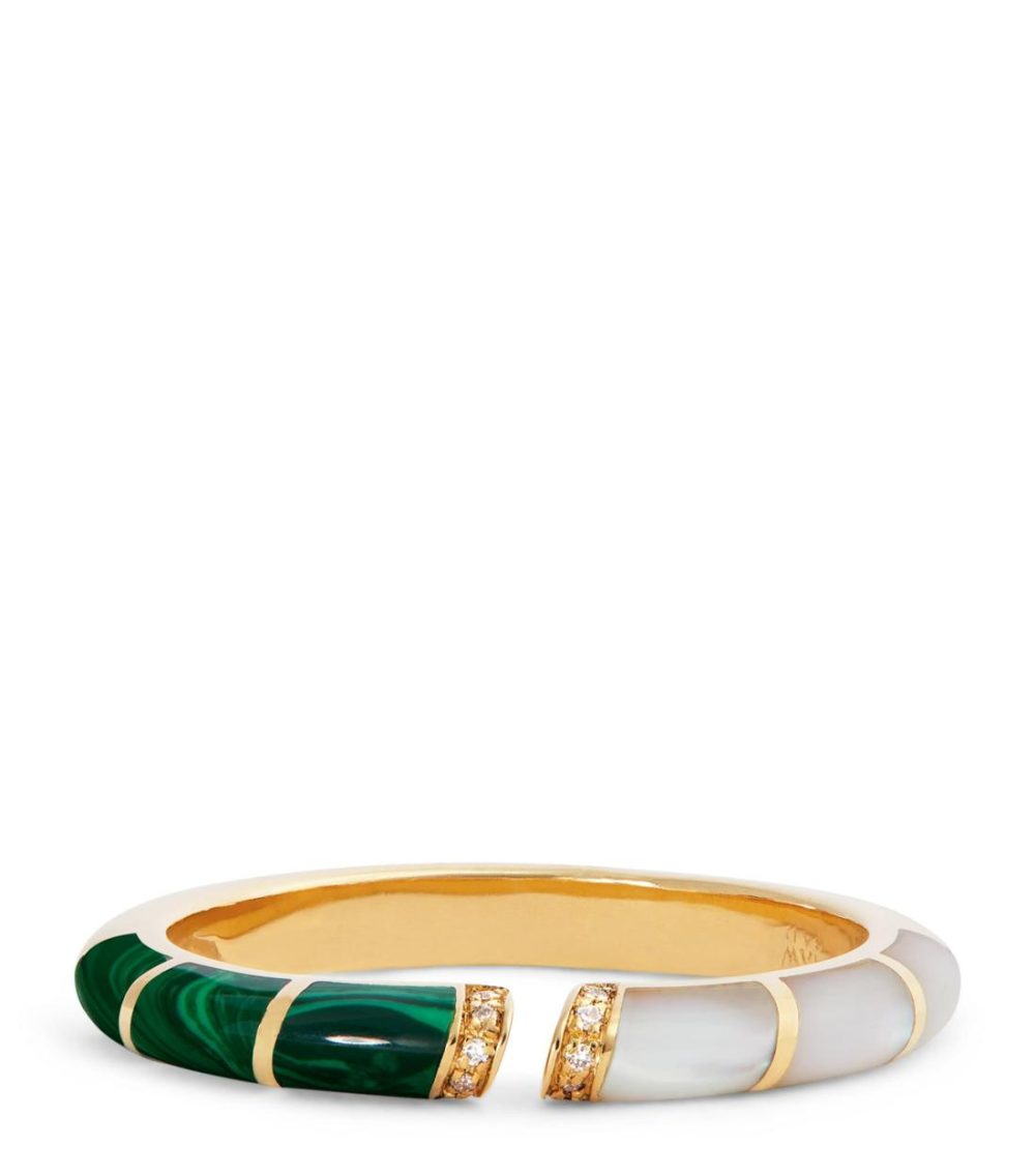 Yellow Gold, Diamond, Malachite And Mother-Of-Pearl Psychedeliah Ring  |  Fine Rings Fine Rings Fine Rings