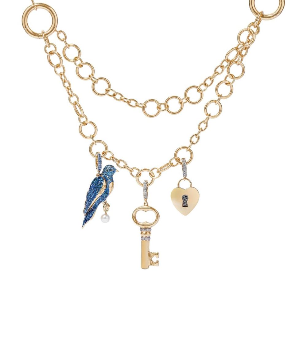 Yellow Gold, Diamond, Topaz And Sapphire Bluebird Locket Charm  |  Fine Charms Fine Charms Fine Charms