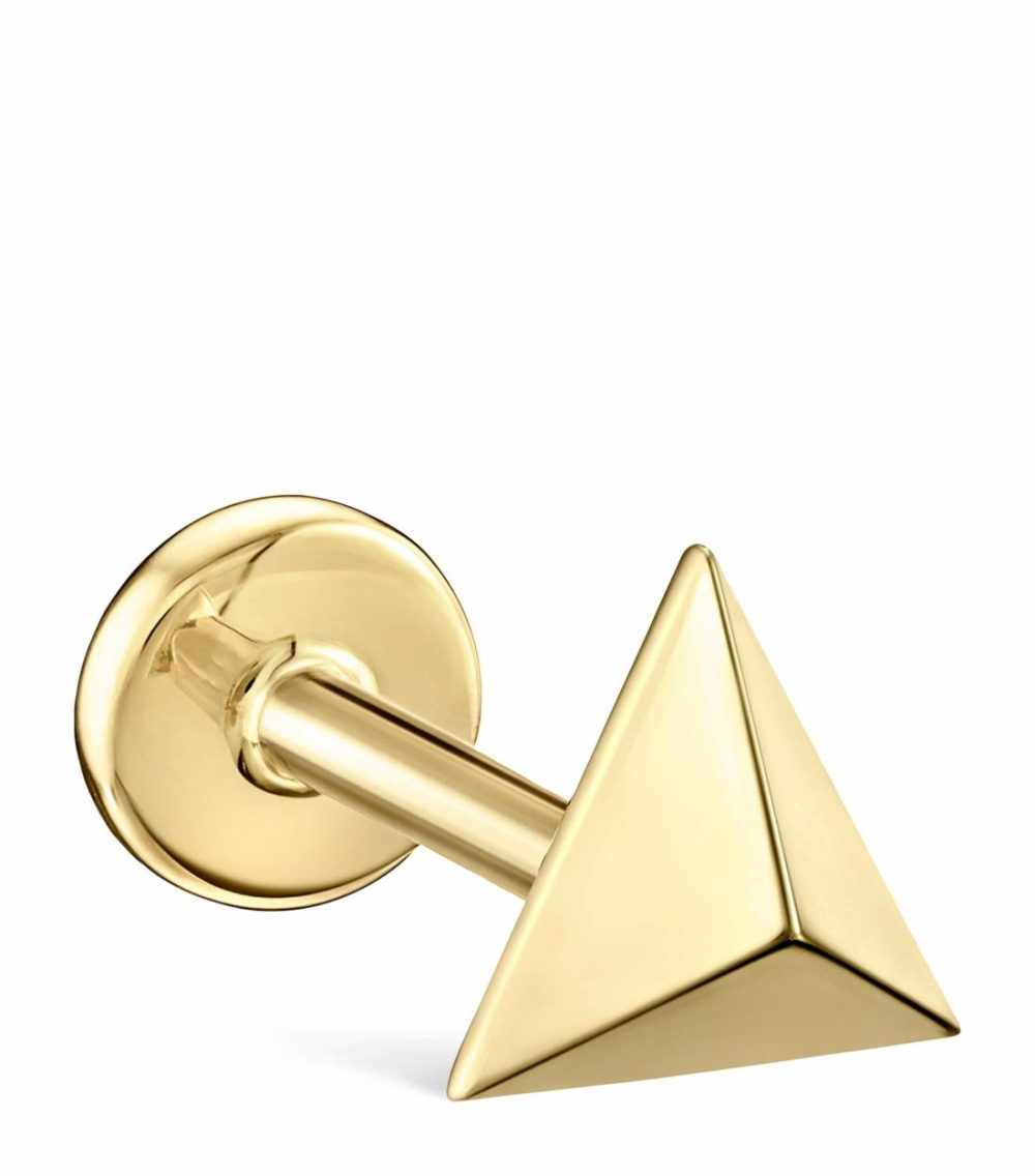 Yellow Gold Faceted Triangle Threaded Stud Earring (7Mm)  |  Mens Fine Jewellery Fine Earrings Fine Earrings