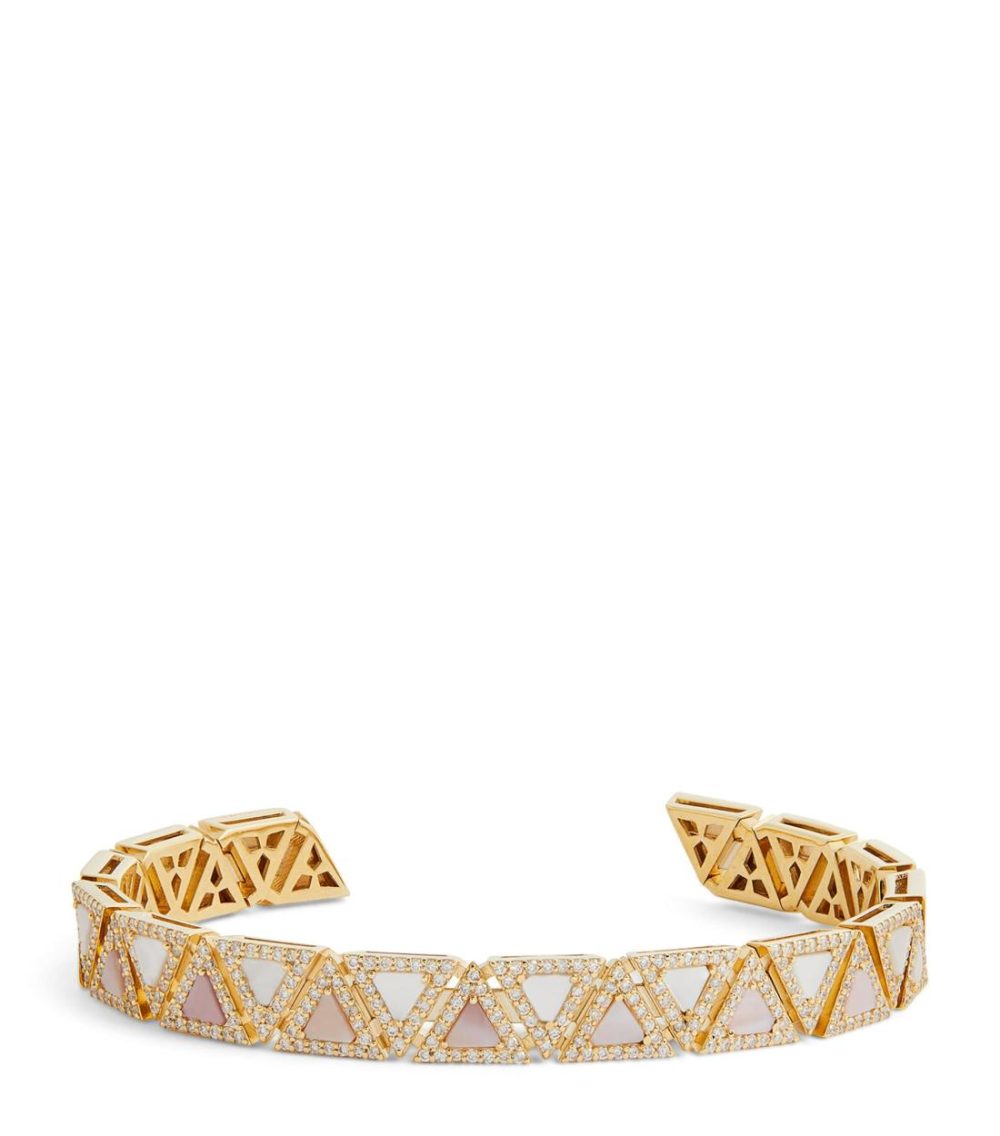 Yellow Gold, White Diamond And Mother-Of-Pearl Geometric Bangle  |  Fine Bracelets Fine Bracelets Fine Bracelets