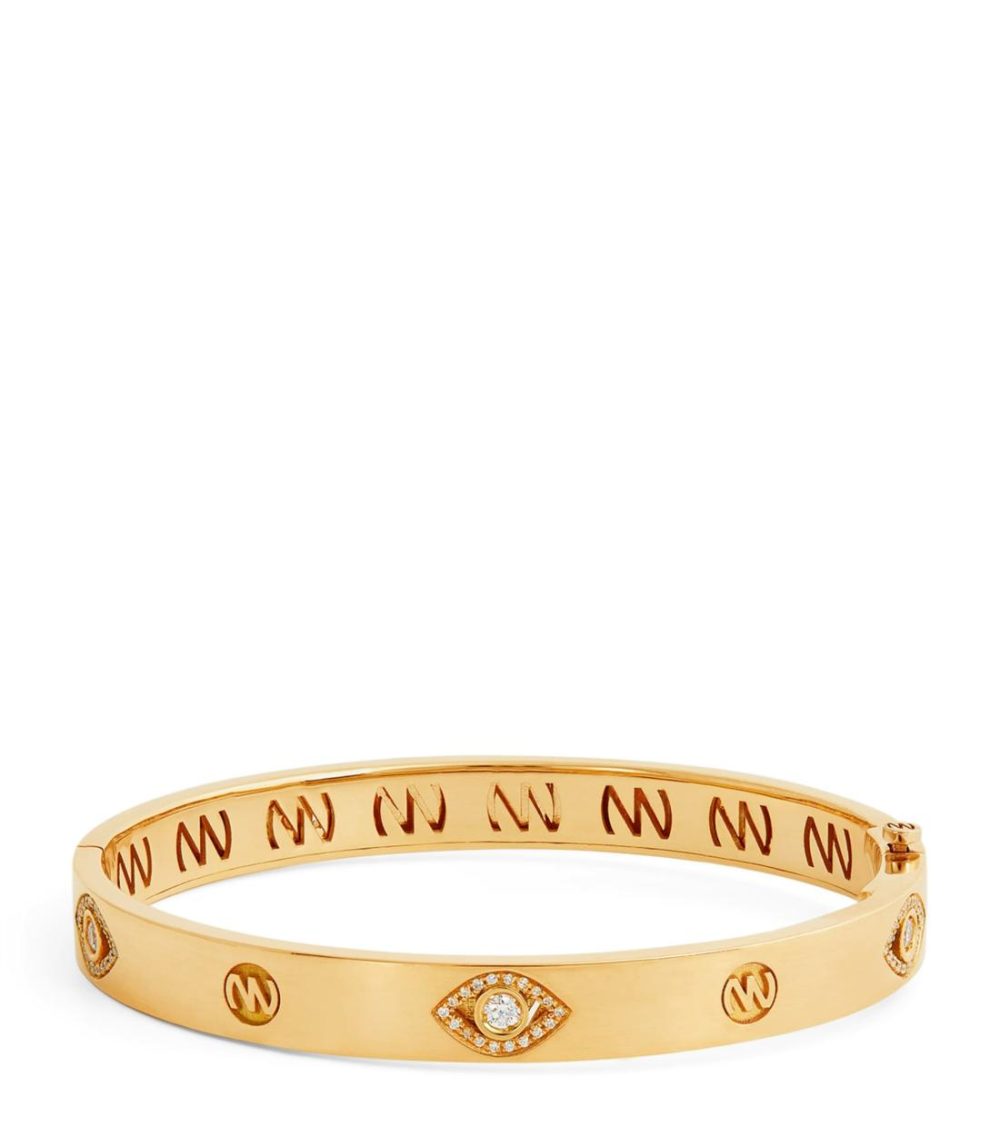 Yellow Gold And Diamond Protected Eye Bangle  |  Fine Bracelets Fine Bracelets Fine Bracelets